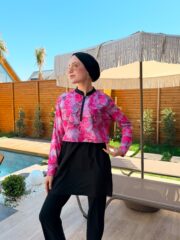 CROP MODEL TESETTÜR MAYO - PEMBE LALE DESEN - Görsel 2