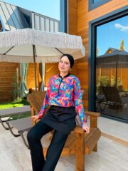 CROP MODEL TESETTÜR MAYO - PEMBE MAVİ DESEN - Görsel 5