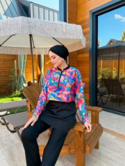 CROP MODEL TESETTÜR MAYO - PEMBE MAVİ DESEN - Görsel 2