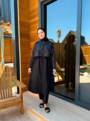 PARAŞÜT KUMAŞ TESETTÜR MAYO UZUN - SİYAH BEYAZ - Görsel 9