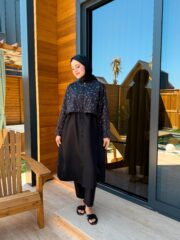 PARAŞÜT KUMAŞ TESETTÜR MAYO UZUN - SİYAH BEYAZ - Görsel 8