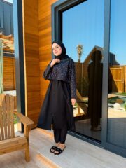 PARAŞÜT KUMAŞ TESETTÜR MAYO UZUN - SİYAH BEYAZ - Görsel 7