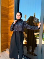 PARAŞÜT KUMAŞ TESETTÜR MAYO UZUN - SİYAH BEYAZ - Görsel 6