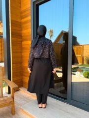 PARAŞÜT KUMAŞ TESETTÜR MAYO UZUN - SİYAH BEYAZ - Görsel 5