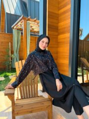 PARAŞÜT KUMAŞ TESETTÜR MAYO UZUN - SİYAH BEYAZ - Görsel 3