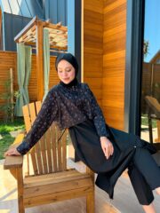 PARAŞÜT KUMAŞ TESETTÜR MAYO UZUN - SİYAH BEYAZ - Görsel 2