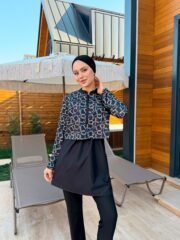 CROP MODEL TESETTÜR MAYO - SİYAH BEYAZ ZİNCİR DESEN - Görsel 6