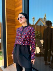 CROP MODEL TESETTÜR MAYO - MOR TURUNCU DESEN