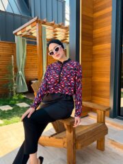 CROP MODEL TESETTÜR MAYO - MOR TURUNCU DESEN - Görsel 3