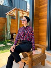 CROP MODEL TESETTÜR MAYO - MOR TURUNCU DESEN - Görsel 2