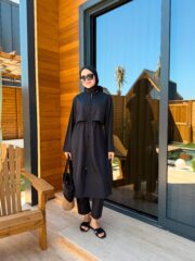 PARAŞÜT KUMAŞ TESETTÜR MAYO UZUN - SİYAH - Görsel 6