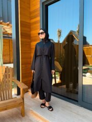 PARAŞÜT KUMAŞ TESETTÜR MAYO UZUN - SİYAH - Görsel 5