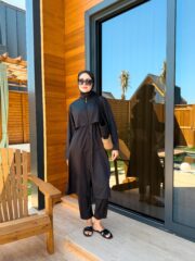 PARAŞÜT KUMAŞ TESETTÜR MAYO UZUN - SİYAH - Görsel 3