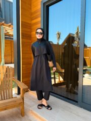 PARAŞÜT KUMAŞ TESETTÜR MAYO UZUN - SİYAH - Görsel 2