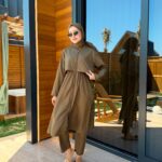 PARAŞÜT KUMAŞ TESETTÜR MAYO UZUN - YEŞİL