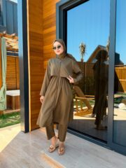 PARAŞÜT KUMAŞ TESETTÜR MAYO UZUN - YEŞİL