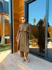 PARAŞÜT KUMAŞ TESETTÜR MAYO UZUN - YEŞİL - Görsel 3