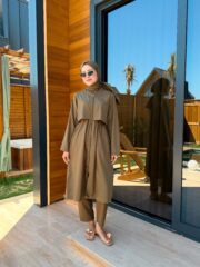 PARAŞÜT KUMAŞ TESETTÜR MAYO UZUN - YEŞİL - Görsel 2